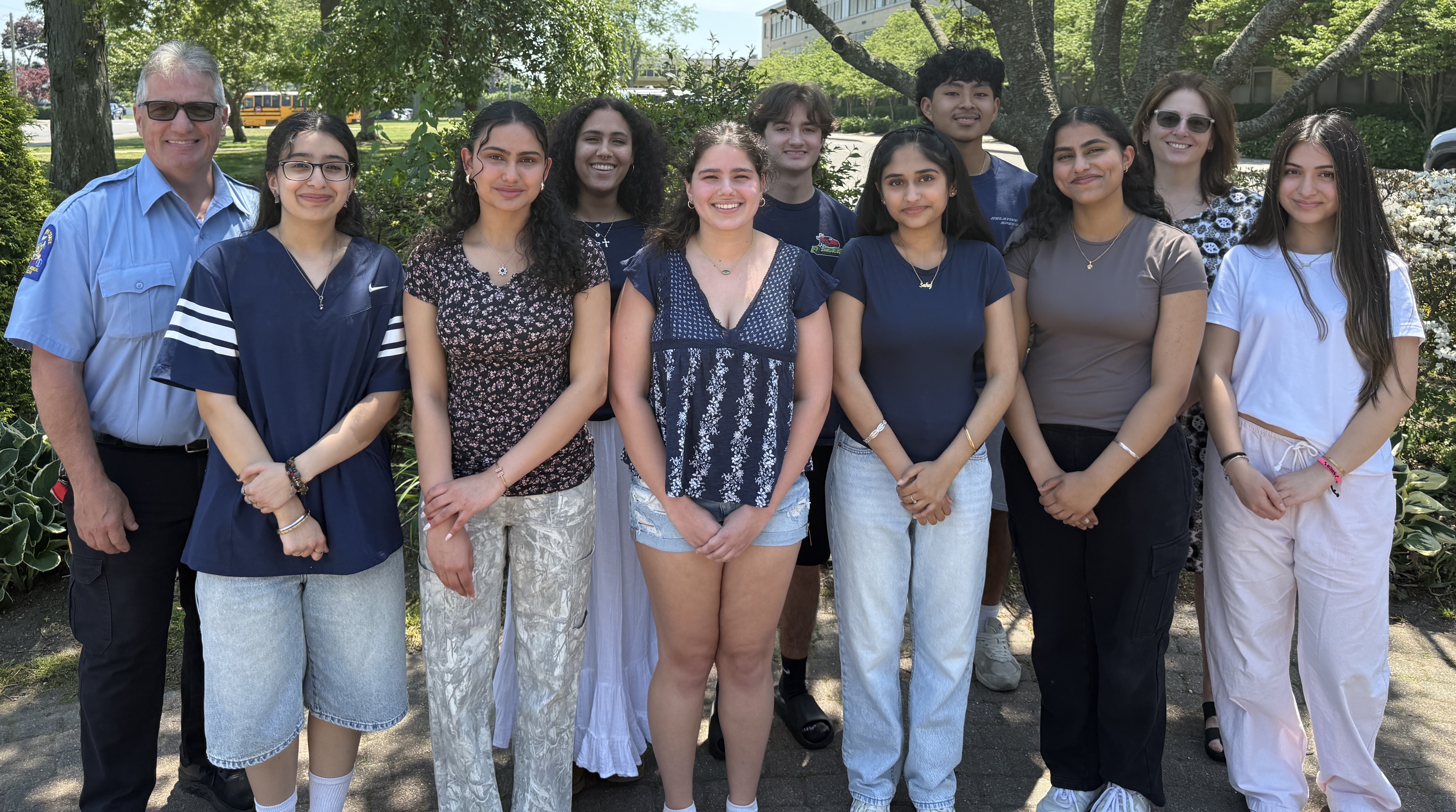 Hicksville High School Celebrates Inaugural EMT Program-Photo Caption: (L-R) Mr. Finneran, Jasmeet Kaur, Nandini Bali, Gabrielle Howell, Mariel Mercado, Shelby Fraser, Sahej Lehal, Joel Calle, Harmanpreet Kaur, Mrs. Ditrano, Sara Bakhteri *not pictured: Crisbel Verdugo-Ortiz